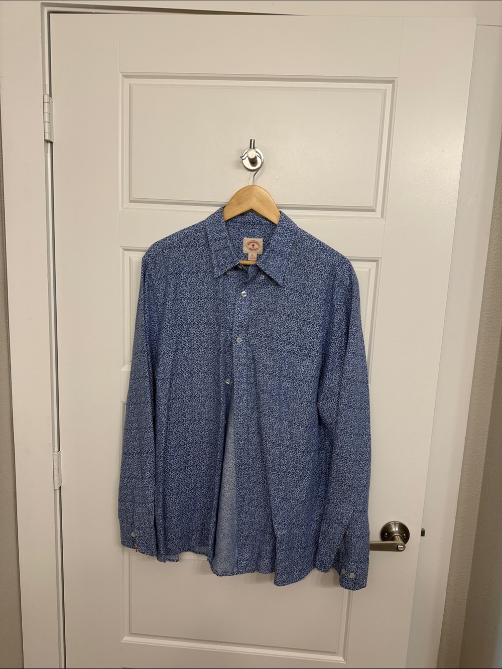 Brooks Brothers Men’s Linen Cotton Blend Blue Printed Button-Down Shirt XL